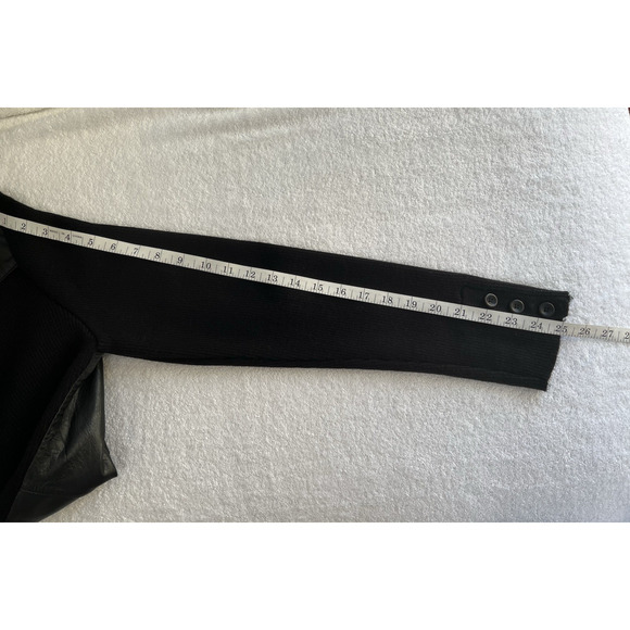 Jaclyn Smith Classic Transitional Black leather Ribbed knit light Jacket Large - Picture 6 of 8